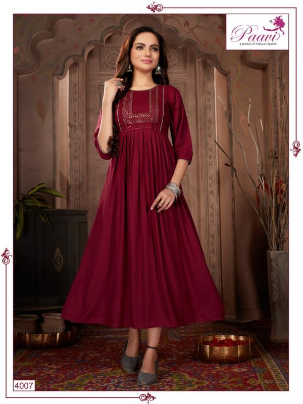 Paavi Falak 4 Fancy Wear Rayon Designer Long Kurti Collection